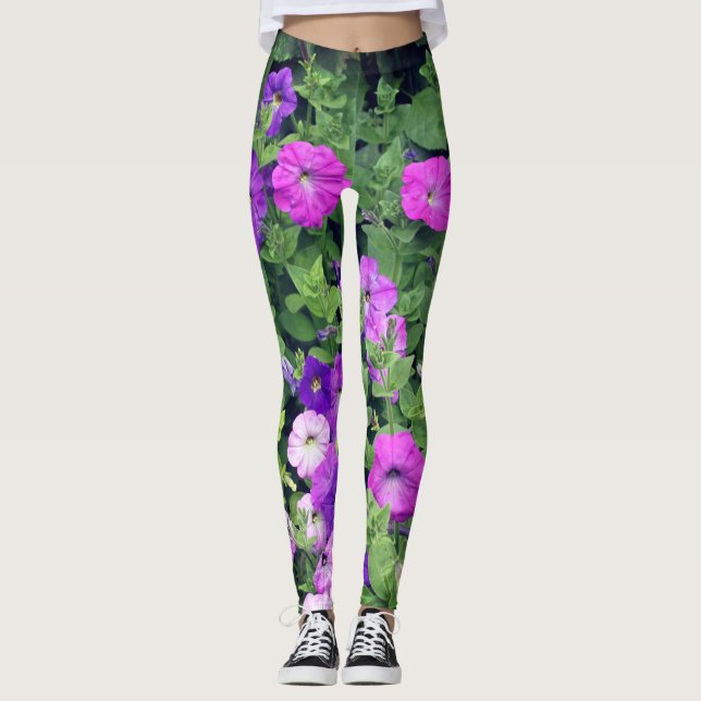 Pretty Purple Flowers Garden Spring Colourful Leggings (Front)