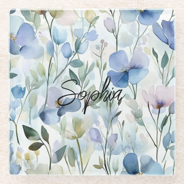 Pretty Purple Flowers  Glass Coaster (Front)