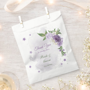 Pretty purple flowers greenery favour bags