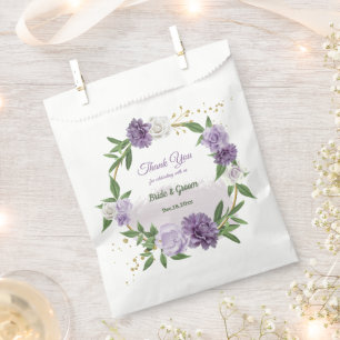 Pretty purple flowers greenery favour bags