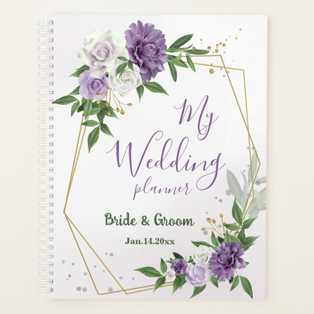 Pretty purple flowers greenery planner (Front)