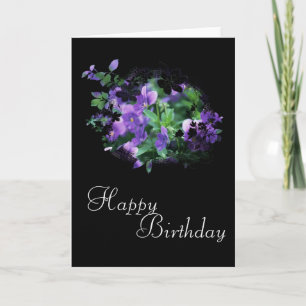 Pretty Purple Flowers Happy Birthday Card Design 1