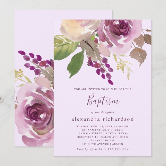 Pretty Purple Flowers | Holy Baptism Invitation (Front/Back)