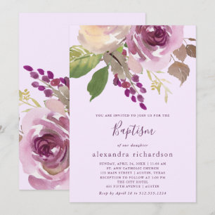 Pretty Purple Flowers   Holy Baptism Invitation