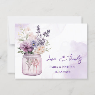 Pretty Purple Flowers Mason Jar Wedding Thank you Postcard