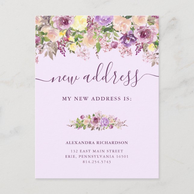 Pretty Purple Flowers | Moving Announcement (Front)