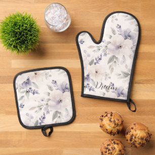 Pretty Purple Flowers Oven Mitt & Pot Holder Set