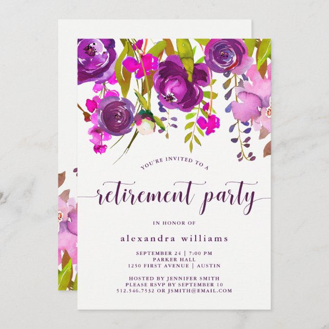 Pretty Purple Flowers | Retirement Party Invitation (Front/Back)
