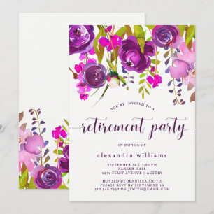 Pretty Purple Flowers Retirement Party Invitation
