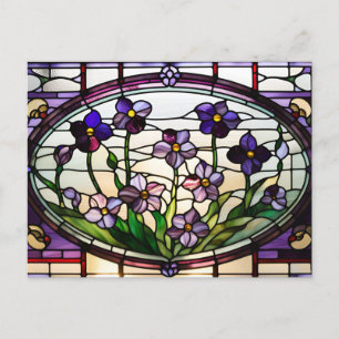 Pretty Purple Flowers Stained Glass Postcard