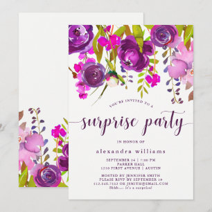 Pretty Purple Flowers   Surprise Party Invitation