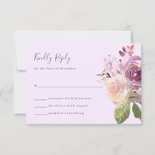 Pretty Purple Flowers | Wedding RSVP Card (Front)