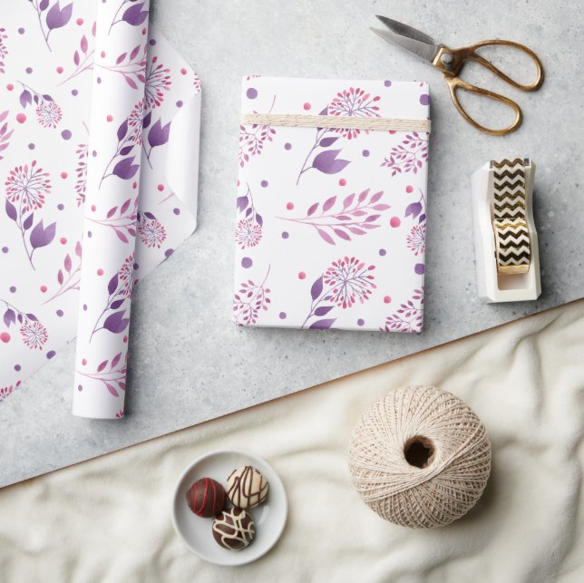 Pretty Purple Flowers Wedding Wrapping Paper (Crafts)