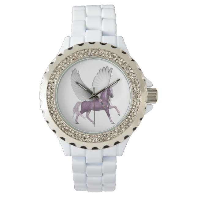 Pretty Purple Flying Unicorn Flowers Violet Watch (Front)