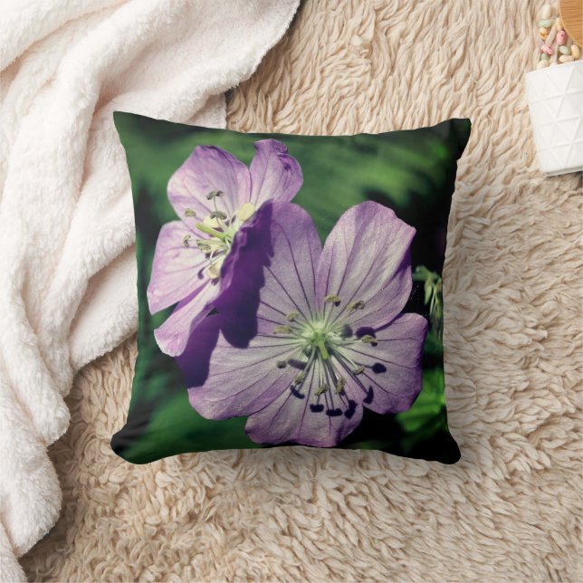 Pretty Purple Geranium Flower Pair  Cushion (Blanket)