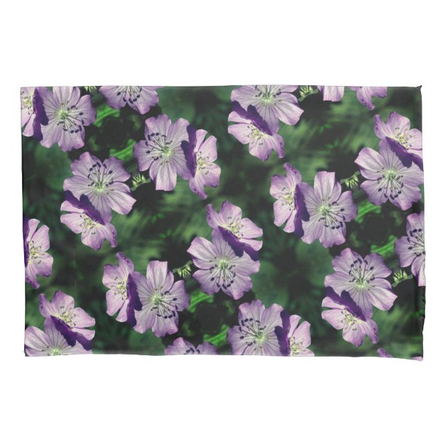 Pretty Purple Geranium Flower Pair Pattern Pillowcase (Front)