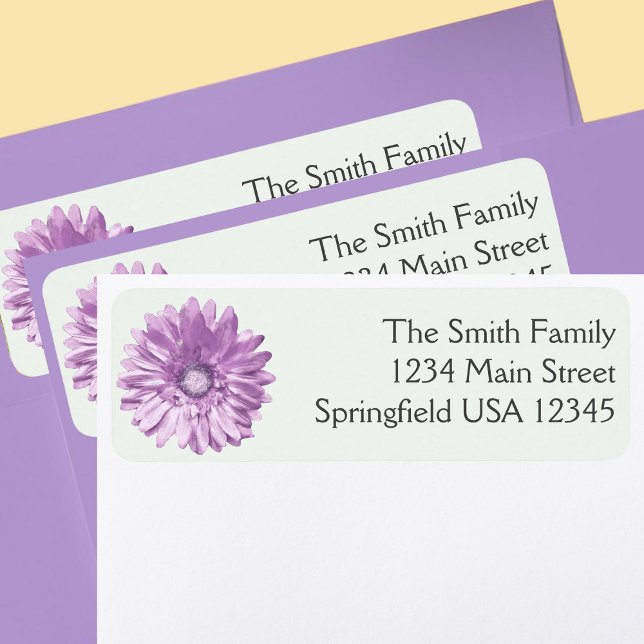 Pretty Purple Gerbera Daisy Floral Return Address (Creator Uploaded)