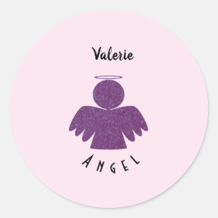 Pretty Purple Glitter Angel Classic Round Sticker
