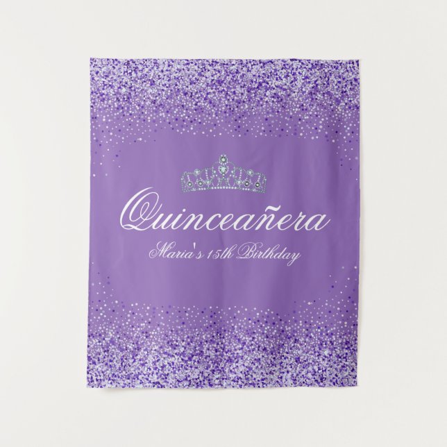 Pretty Purple Glitter Quinceanera Tapestry (Front)