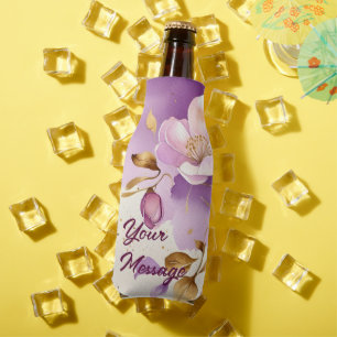 Pretty Purple Gold Floral Bottle Cooler