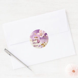 Pretty Purple Gold Floral Classic Round Sticker