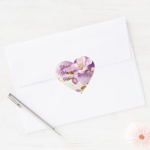 Pretty Purple Gold Floral  Heart Sticker