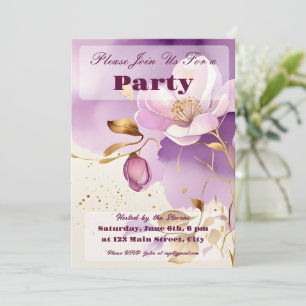 Pretty Purple Gold Floral Invitation