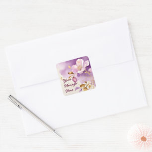 Pretty Purple Gold Floral Square Sticker