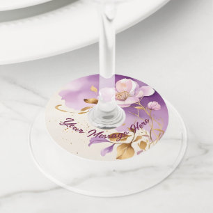 Pretty Purple Gold Floral  Wine Glass Tag