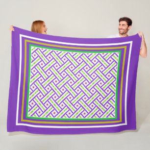 Pretty Purple, Green and Gold Basketweave Pattern Fleece Blanket
