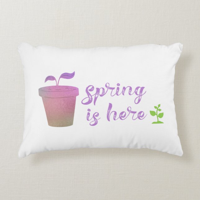 Pretty Purple & Green SPRING IS HERE    Decorative Cushion (Front)