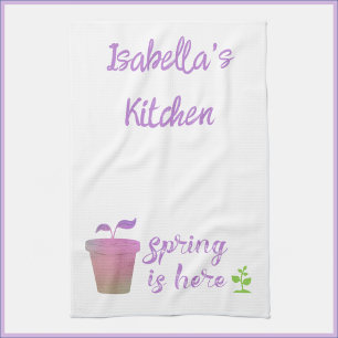 Pretty Purple & Green SPRING IS HERE   Tea Towel
