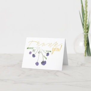 Pretty Purple Green Tossed Flower Motif Thank You Card