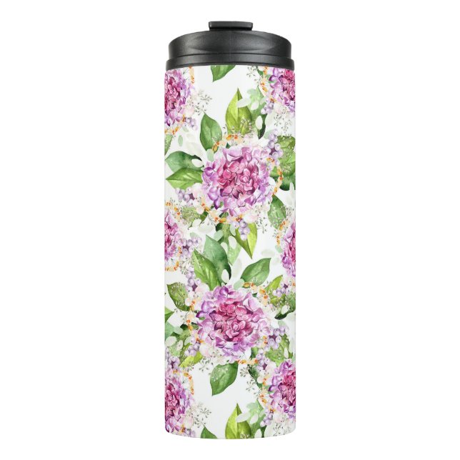 Pretty Purple Green Watercolor Modern Floral Thermal Tumbler (Front)