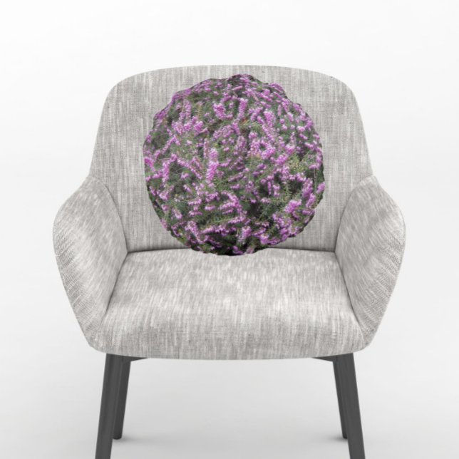 Pretty Purple Heather Floral Round Cushion (In Situ Chair)