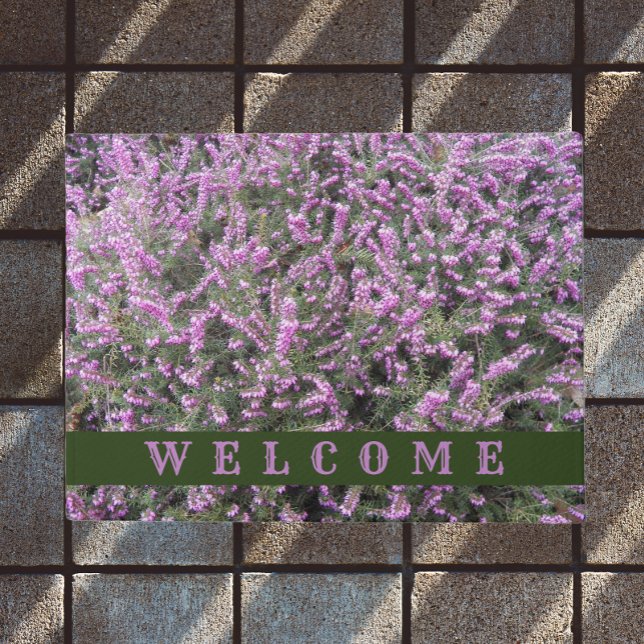 Pretty Purple Heather Floral Welcome Doormat (In Situ)