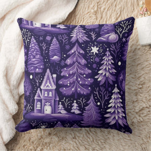 PRETTY PURPLE HOLIDAY CHRISTMAS ORNAMENTS TREES CUSHION