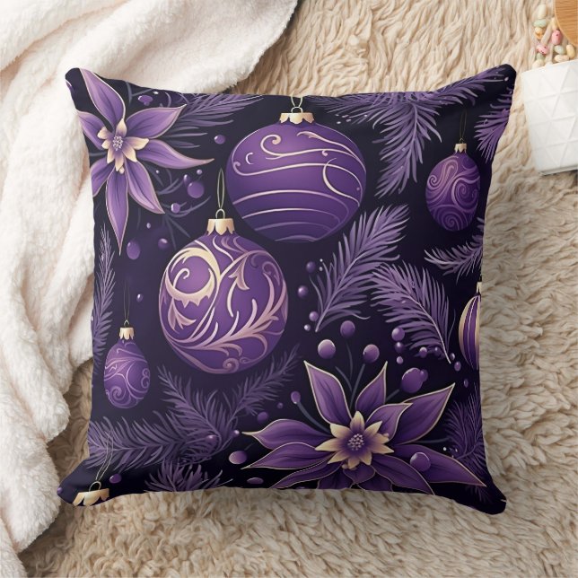 PRETTY PURPLE HOLIDAY CHRISTMAS ORNAMENTS TREES CUSHION (Blanket)