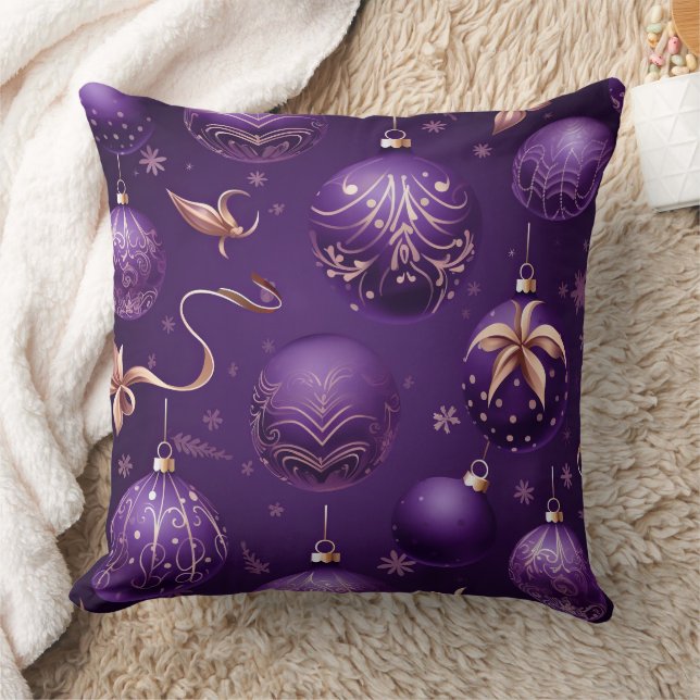 PRETTY PURPLE HOLIDAY CHRISTMAS ORNAMENTS TREES CUSHION (Blanket)