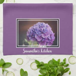 Pretty Purple Hydrangea in Mason Jar Photograph Tea Towel
