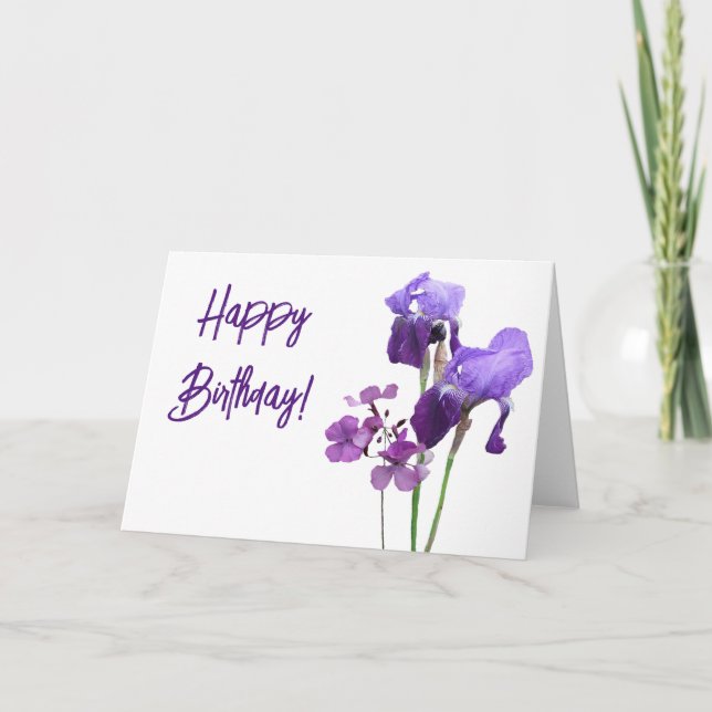 Pretty Purple iris flower Happy Birthday fine art  Thank You Card (Front)