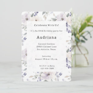 Pretty Purple Ivory Lavender Flowers Birthday  Invitation