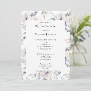 Pretty Purple Ivory Lavender Flowers Bridal Shower Invitation