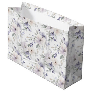 Pretty Purple Ivory Lavender Flowers Bridal Shower Large Gift Bag