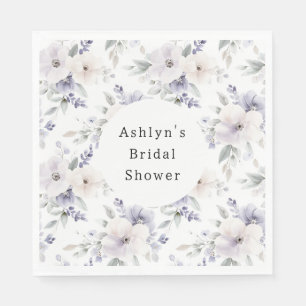 Pretty Purple Ivory Lavender Flowers Bridal Shower Napkin