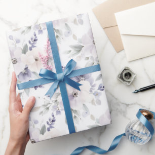Pretty Purple Ivory Lavender Flowers Bridal Shower Wrapping Paper