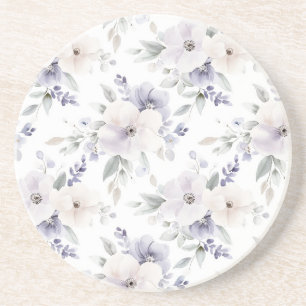 Pretty Purple Ivory Lavender Flowers Coaster