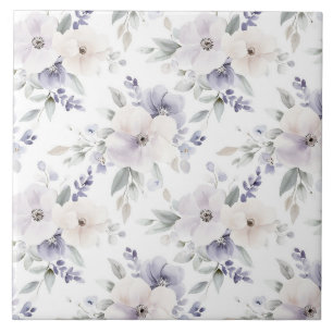 Pretty Purple Ivory Lavender Flowers Tile