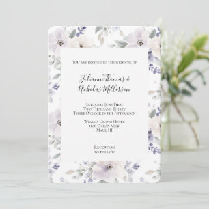 Pretty Purple Ivory Lavender Flowers Wedding Invitation
