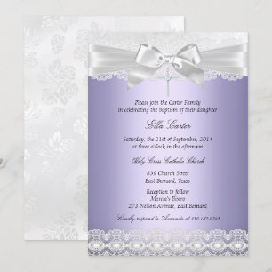Pretty Purple Lace & Cross Baptism Invite